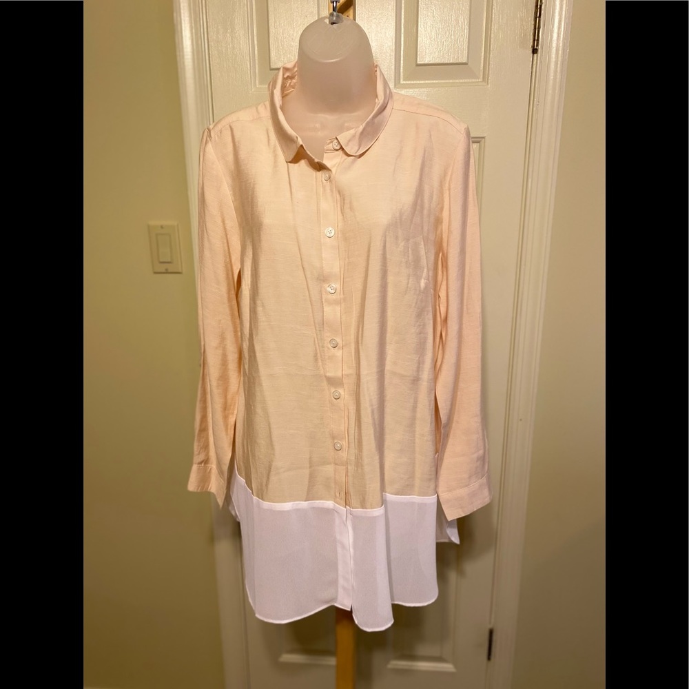 NWOT Styled by Joe Zee - Woman’s blush & white tunic w/long sleeves, Size: M